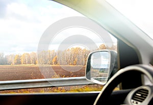 View through the moving car windscreen