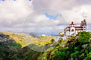 View of the Moya ravine, on the island of Gran Canaria, panoramic view of the leafy valley photo