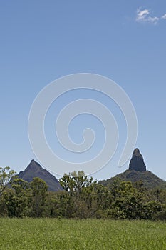 View of Mt. Coonowrin and Mt. Beerwah of the Glass House Mountains
