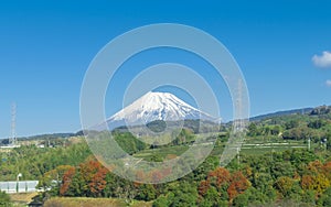 View of Mt. Fuji with forest in autumn, Yamanashi, Japan