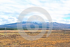 View of Mt Ruapehu from desert road in New Zealand