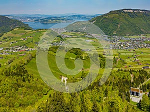 View from Mt. Stanserhorn in Switzerland in spring