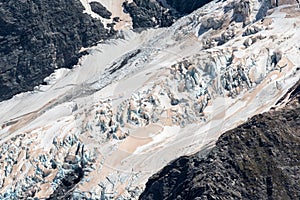 View of Mueller glacier from Mount Oliver, Mount Cook National Park, New Zealand