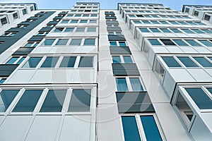 View of multi-apartment multi-storey residential building, panel monolithic new building, renovation, new residential areas