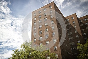 View of multiple generic apartment buildings seen in Manhattan, NYC