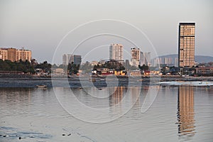 View of Mumbai at Sunset, from the Bandra Worli Sea Link (BWSL), in Mumbai, India