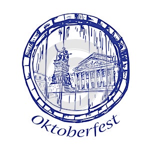 View of Munchen city square inside barrel, Germany. Sketch. photo
