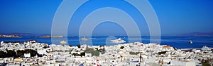 view of Mykonos in Greece on a beautiful September day