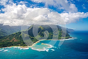 View on Na Pali Coast on Kauai island on Hawaii from helicopter