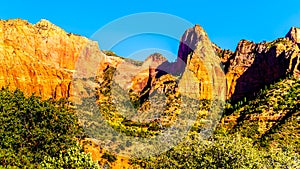 View of Nagunt Mesa, and other Red Rock Peaks of the Kolob Canyon part of Zion National Park, Utah, United Sates