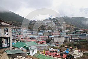 View in Namche bazaar village on the way to Everest base camp Trekking in Nepal.Namche bazaar is famous place with market and
