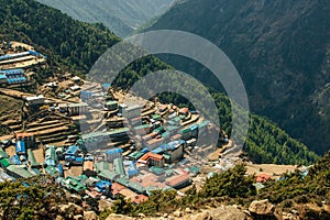 View of Namche bazar - way to everest base camp, Khumbu valley, Sagarmatha national park, Solukhumbu, Nepal