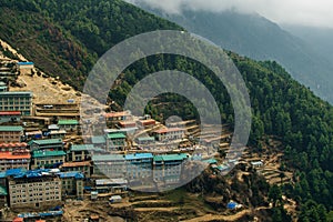 View of Namche bazar - way to everest base camp, Khumbu valley, Sagarmatha national park, Solukhumbu, Nepal