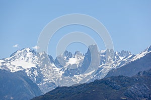 View of the `Naranjo de Bulnes` peak from Sotres, Spain photo