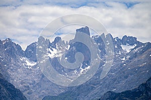 View on Naranjo de Bulnes or Picu Urriellu, limestone peak dating from Paleozoic Era, located in Macizo Central region of Picos