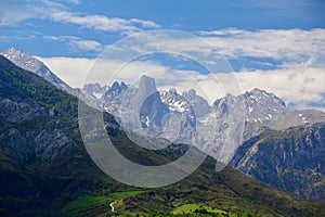 View on Naranjo de Bulnes or Picu Urriellu, limestone peak dating from Paleozoic Era, located in Macizo Central region of Picos photo