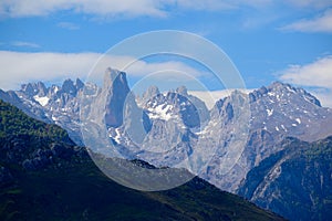 View on Naranjo de Bulnes or Picu Urriellu, limestone peak dating from Paleozoic Era, located in Macizo Central region of Picos photo