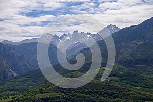 View on Naranjo de Bulnes or Picu Urriellu, limestone peak dating from Paleozoic Era, located in Macizo Central region of Picos photo