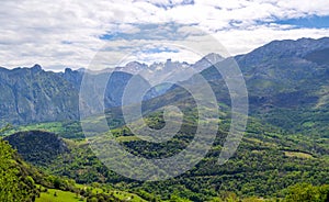 View on Naranjo de Bulnes or Picu Urriellu, limestone peak dating from Paleozoic Era, located in Macizo Central region of Picos