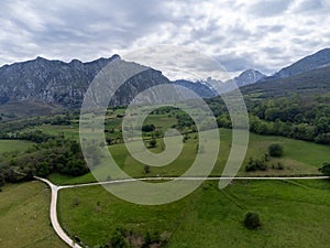 View on Naranjo de Bulnes or Picu Urriellu, limestone peak dating from Paleozoic Era, located in Macizo Central region of Picos