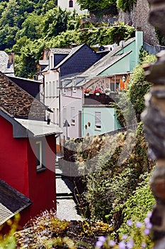 View of the narrow paved street and medieval houses