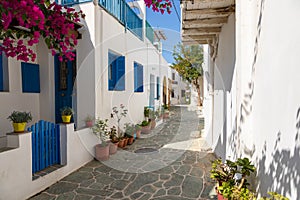 View of the narrow side street in Kastro, Folegandros Island, Greece