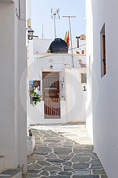 View of the narrow side street in Kastro, Folegandros Island, Greece