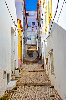 View of a narrow street in Nazare, Portugal