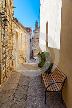 View of a narrow street in the old town of Hvar, Croatia