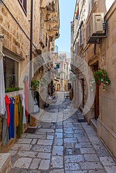 View of a narrow street in the old town of Hvar, Croatia