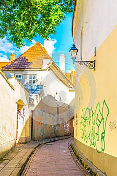 View of a narrow street in the old town of Vilnius, Lithuania...IMAGE