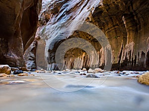 River Flowing Through Slot Canyon - The Narrows, Zion