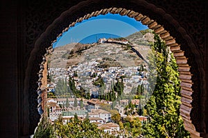 View from Nasrid Palaces (Palacios Nazaries) at Alhambra in Granada, Spa