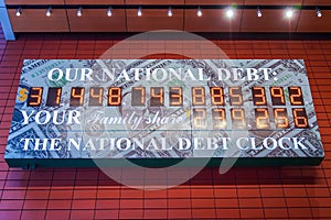 View of the National Debt Clock in Midtown Manhattan