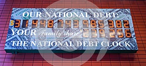 View of the National Debt Clock in Midtown Manhattan