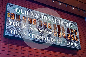 View of the National Debt Clock in Midtown Manhattan