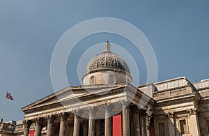 View of The National portrait gallery at Trafalgar Square. art and museum artifacts of London. Selective focus