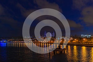 View of the National Seaside Park in Baku city, at night