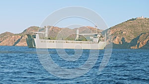 View of NATO ship with warlike equipment on board