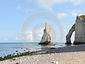 View of natural cliffs in Etretat at english channel