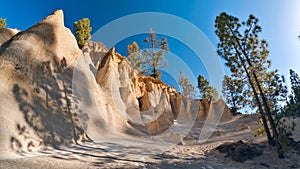 View of natural slopes on cliffs of earth eroded by the wind