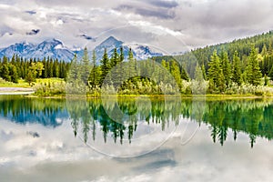 View at the nature near Vermillion lakes in Banff National Park - Canadian Rocky Mountains