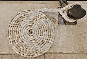 View of nautical rope fold in spiral circle