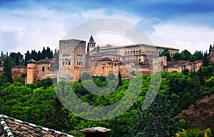 View of Nazaries palaces of Alhambra. Granada