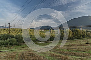 View near Ruzomberok town with big hill and wires