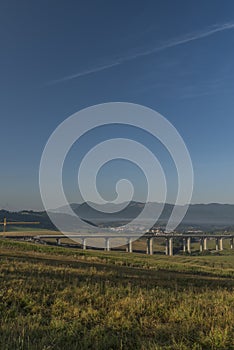 View near Ruzomberok town with highway bridge