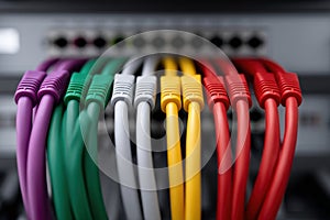 Organized patch cables in a data center setup during a networking installation