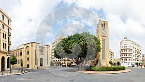 Nejmeh square in downtown Beirut with the iconic clock tower and the Lebanese parliament building, Beirut, Lebanon