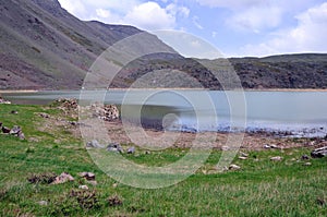 Bitlis, Turkey - 21 May 2011: View of Nemrut crater lake, Tatvan. Beautiful blue mountain lake.