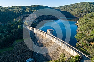 View of Nepean Dam wall at sunrise.